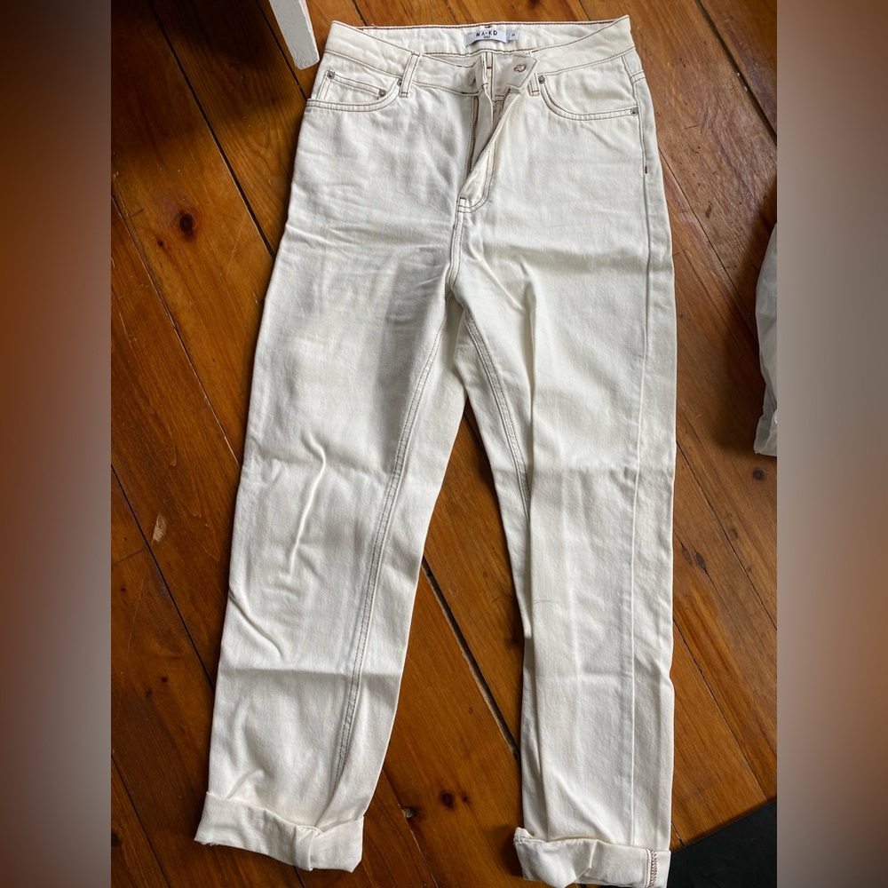 NA-KD cream straight denim, NWOT